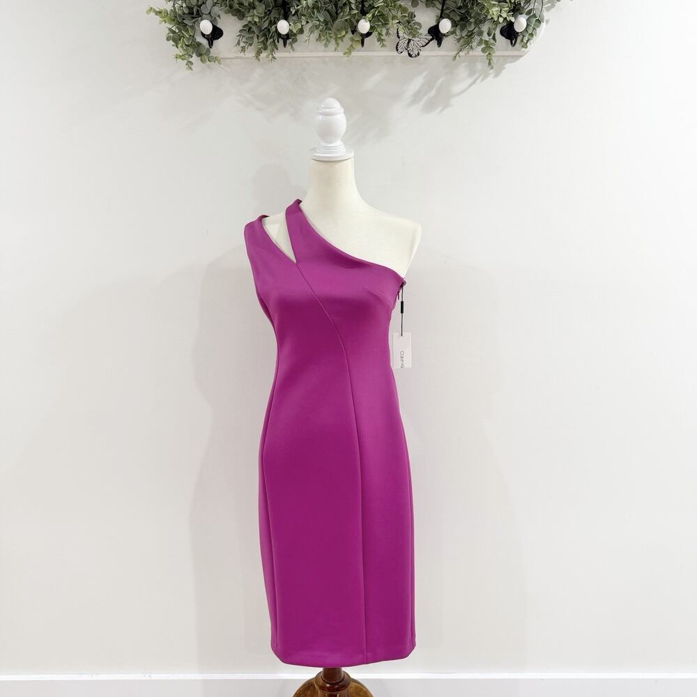 Calvin Klein Fushia Scuba One Shoulder Midi Dress New Size 4 Formal Cocktail DG